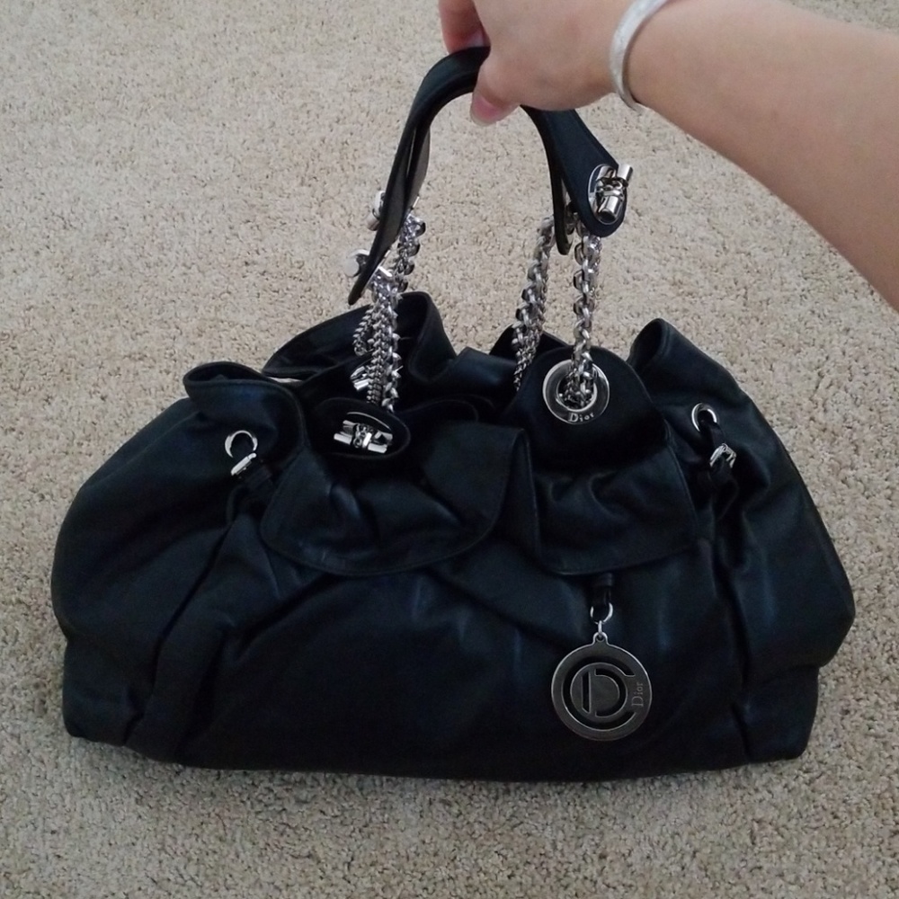 Christian Dior Black Medium Leather Tote "Vintage"